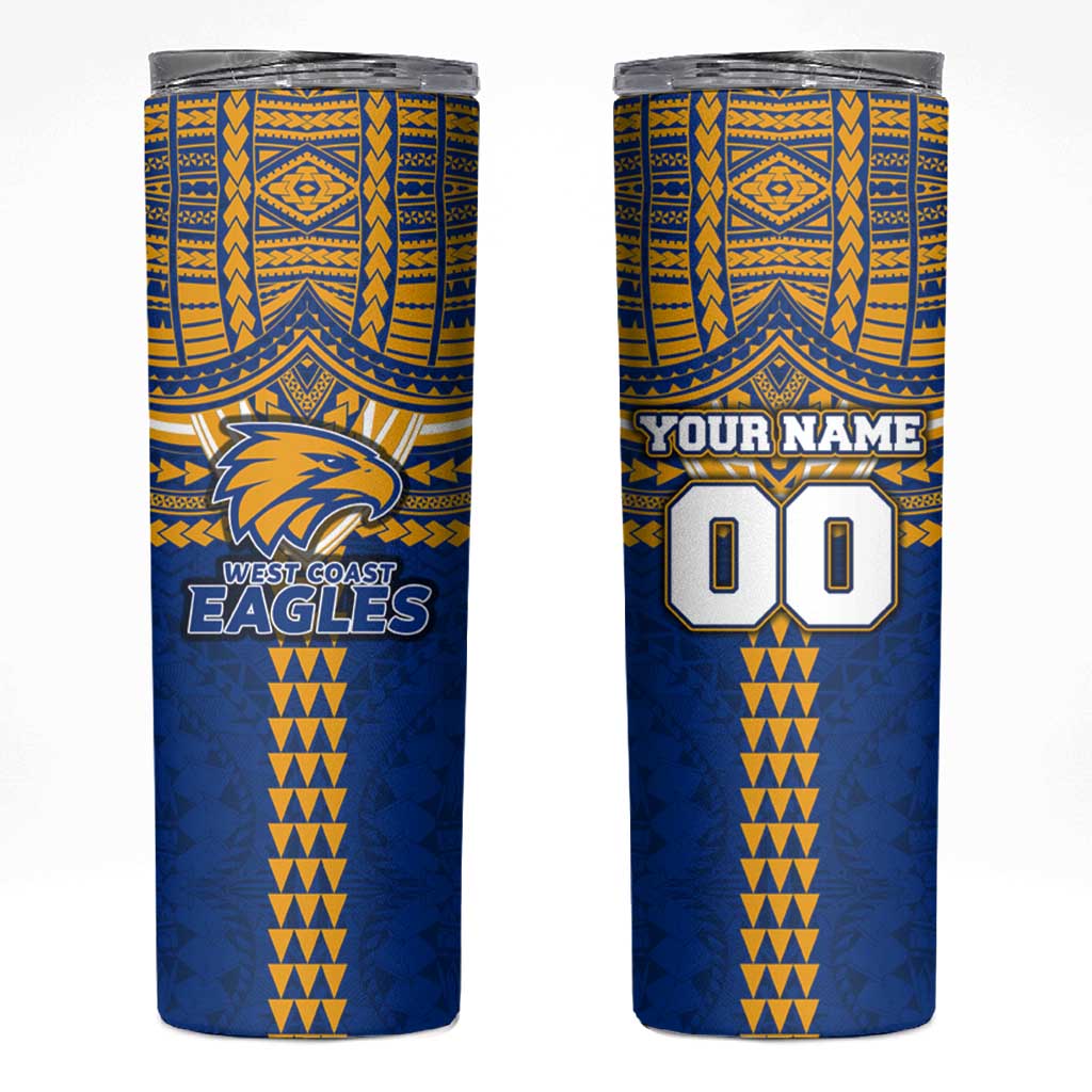 Personalized West Coast Eagles Skinny Tumbler Polynesian Tribal Pattern Heritage Football