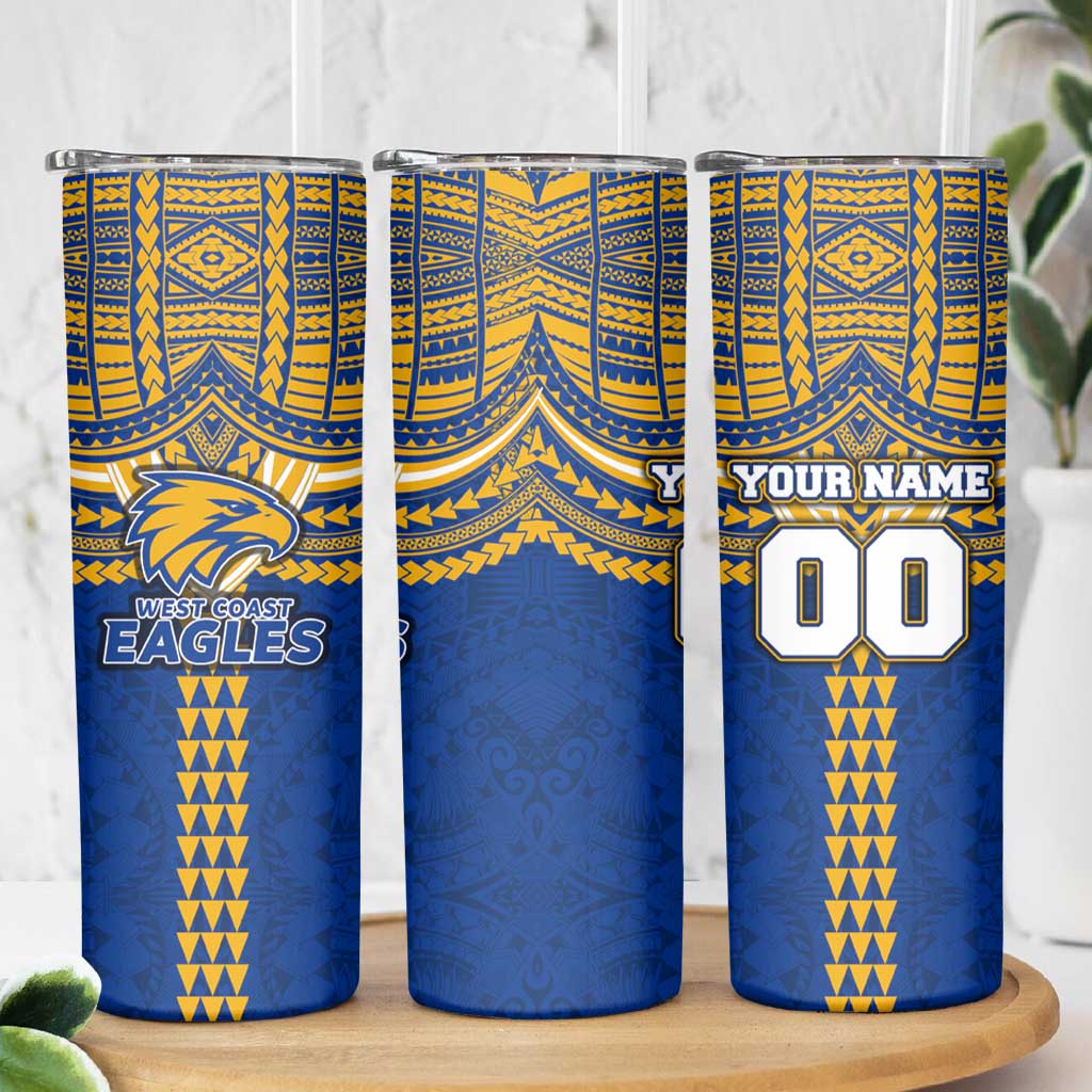 Personalized West Coast Eagles Skinny Tumbler Polynesian Tribal Pattern Heritage Football