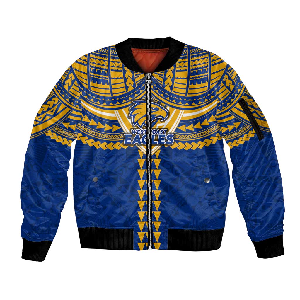 Personalized West Coast Eagles Sleeve Zip Bomber Jacket Polynesian Tribal Pattern Heritage Football