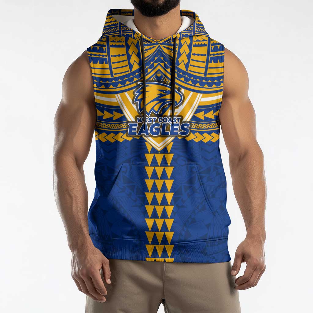 Personalized West Coast Eagles Sleeveless Hoodie Polynesian Tribal Pattern Heritage Football