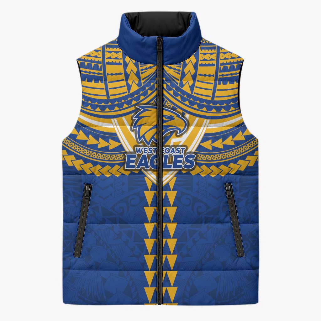 Personalized West Coast Eagles Sleeveless Puffer Jacket Polynesian Tribal Pattern Heritage Football