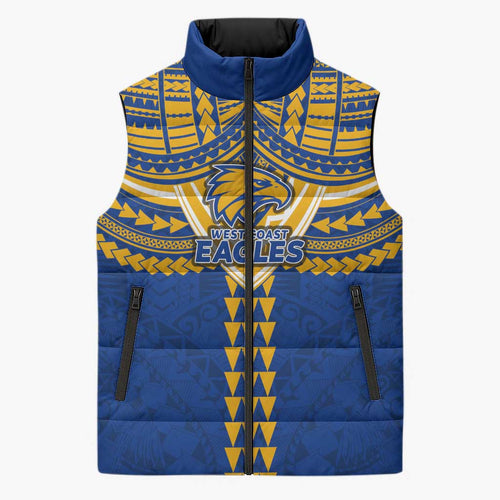 Personalized West Coast Eagles Sleeveless Puffer Jacket Polynesian Tribal Pattern Heritage Football