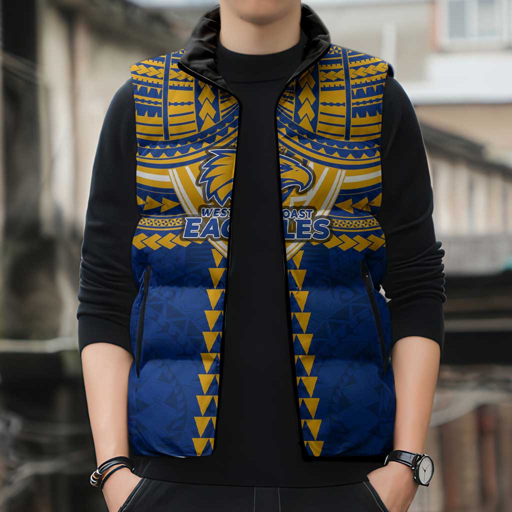 Personalized West Coast Eagles Sleeveless Puffer Jacket Polynesian Tribal Pattern Heritage Football