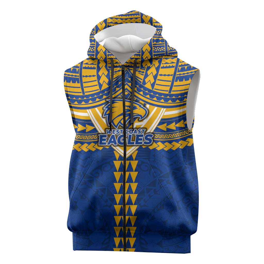 Personalized West Coast Eagles Sleeveless Zip Hoodie Polynesian Tribal Pattern Heritage Football