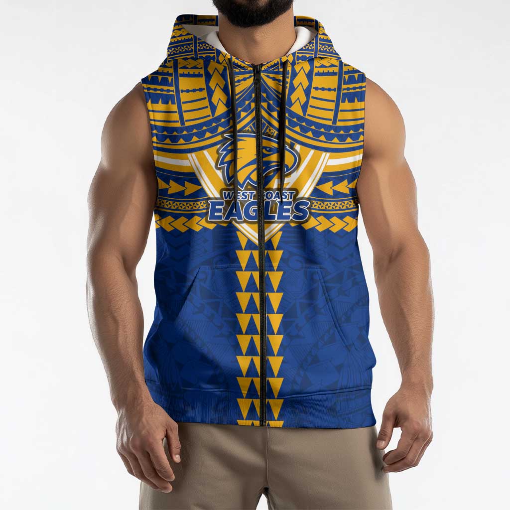 Personalized West Coast Eagles Sleeveless Zip Hoodie Polynesian Tribal Pattern Heritage Football