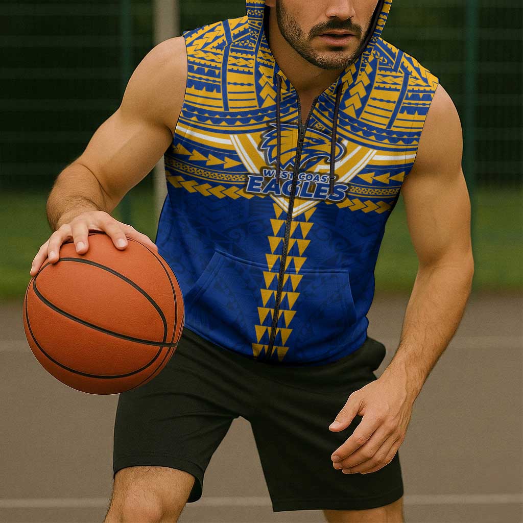 Personalized West Coast Eagles Sleeveless Zip Hoodie Polynesian Tribal Pattern Heritage Football