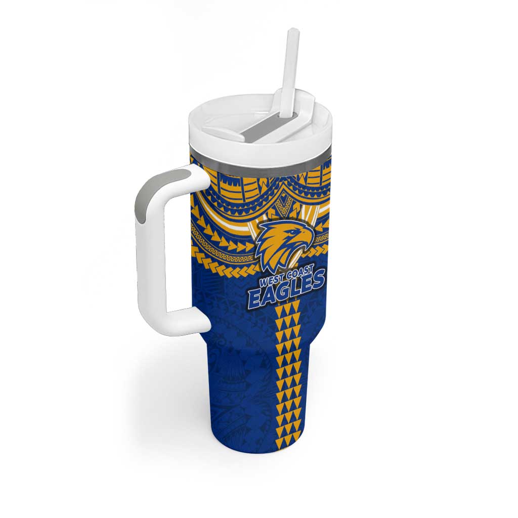 Personalized West Coast Eagles Tumbler With Handle Polynesian Tribal Pattern Heritage Football
