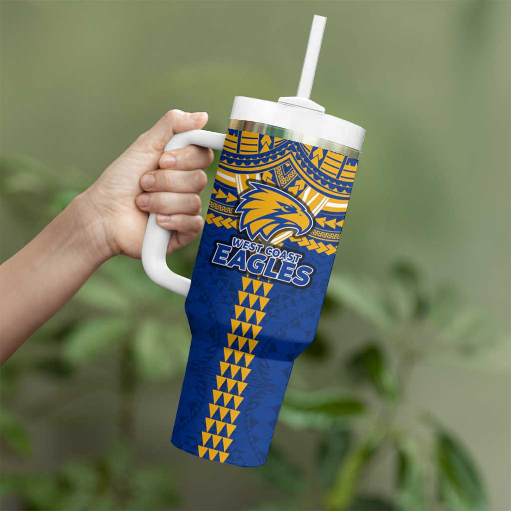 Personalized West Coast Eagles Tumbler With Handle Polynesian Tribal Pattern Heritage Football