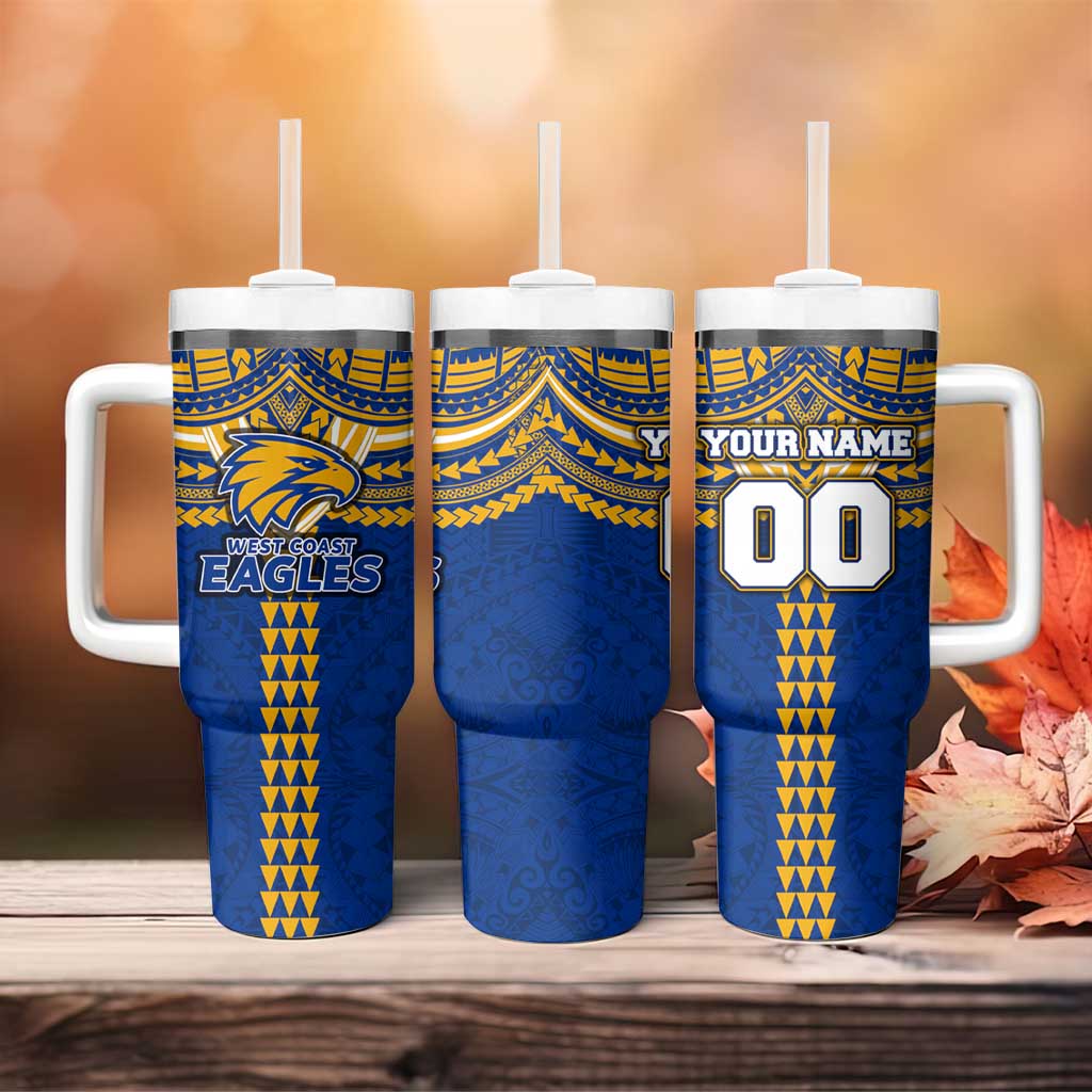 Personalized West Coast Eagles Tumbler With Handle Polynesian Tribal Pattern Heritage Football