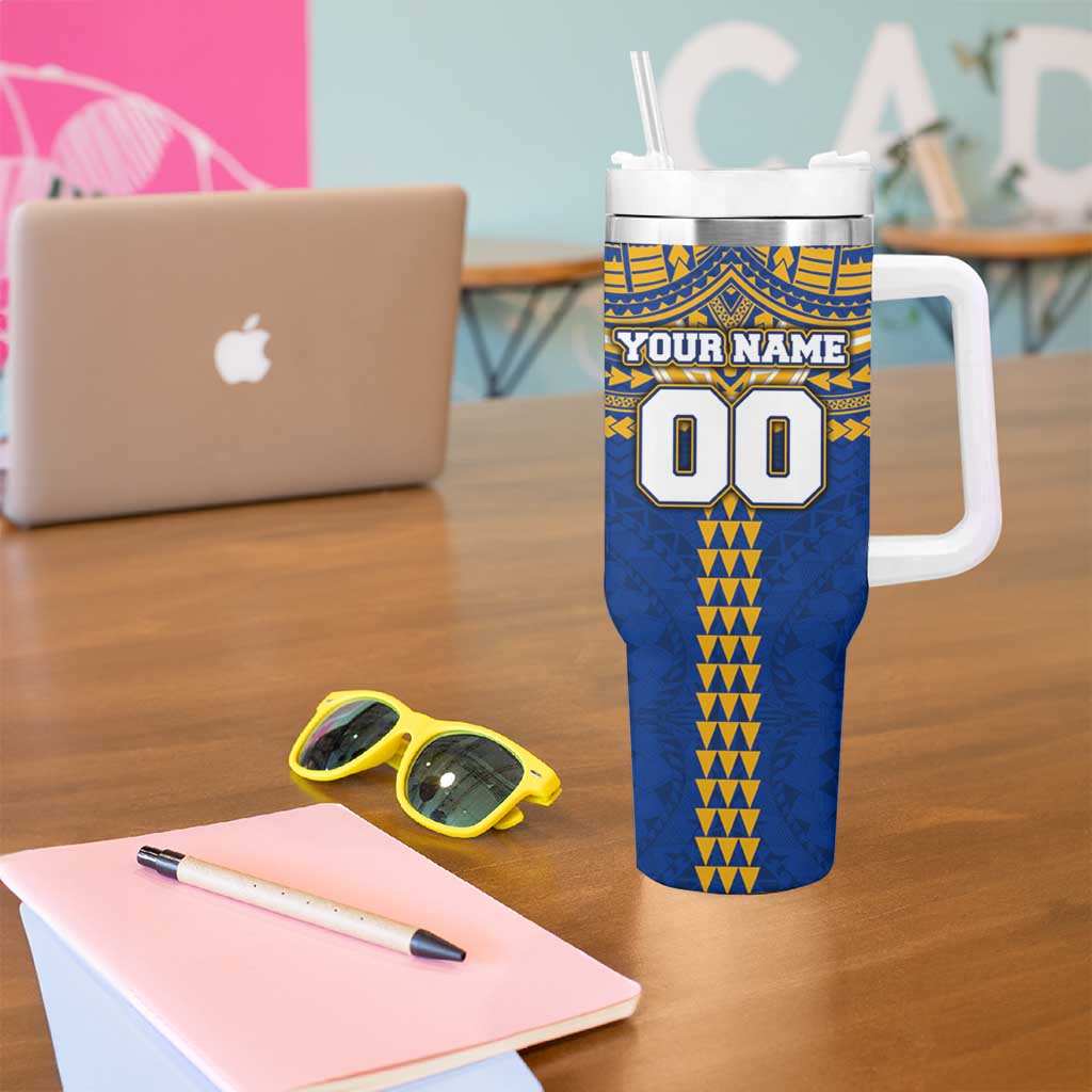 Personalized West Coast Eagles Tumbler With Handle Polynesian Tribal Pattern Heritage Football