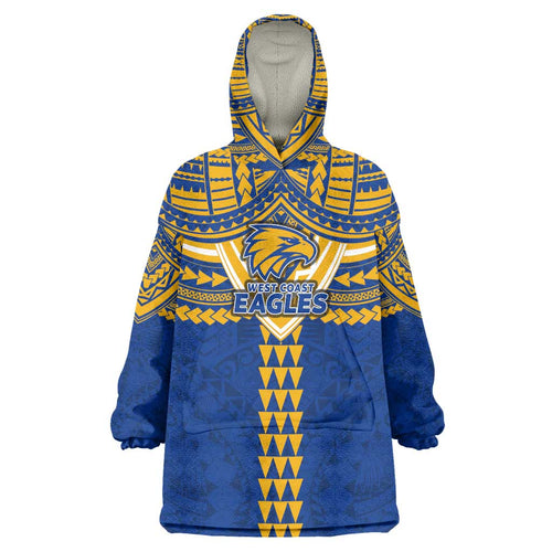 Personalized West Coast Eagles Wearable Blanket Hoodie Polynesian Tribal Pattern Heritage Football