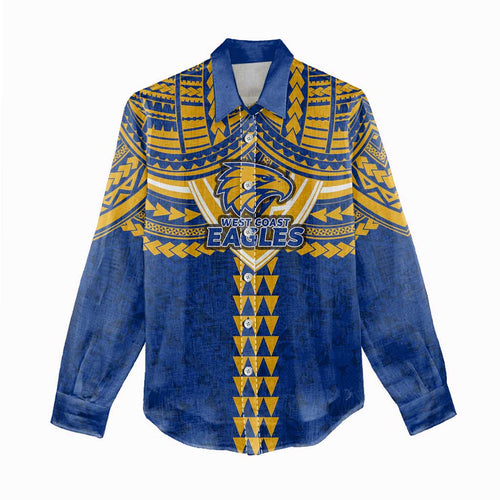 Personalized West Coast Eagles Women Casual Shirt Polynesian Tribal Pattern Heritage Football