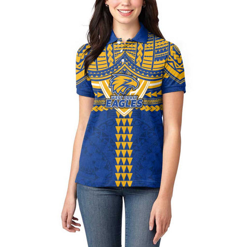 Personalized West Coast Eagles Women Polo Shirt Polynesian Tribal Pattern Heritage Football