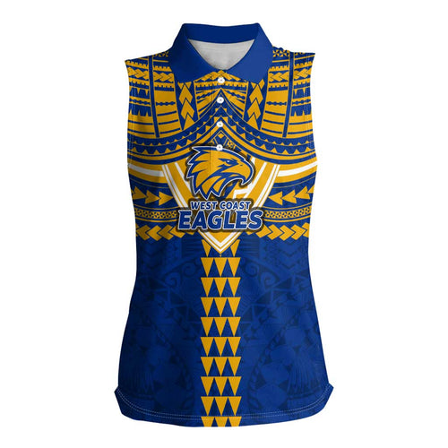 Personalized West Coast Eagles Women Sleeveless Polo Shirt Polynesian Tribal Pattern Heritage Football
