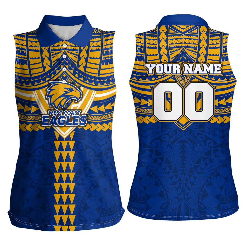 Personalized West Coast Eagles Women Sleeveless Polo Shirt Polynesian Tribal Pattern Heritage Football