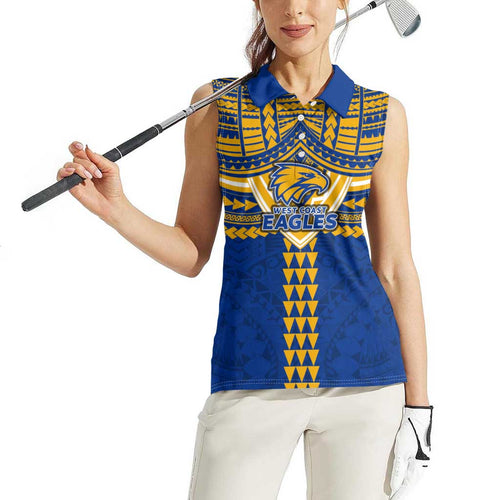 Personalized West Coast Eagles Women Sleeveless Polo Shirt Polynesian Tribal Pattern Heritage Football