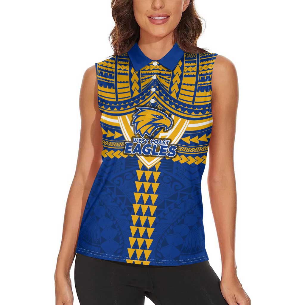 Personalized West Coast Eagles Women Sleeveless Polo Shirt Polynesian Tribal Pattern Heritage Football