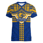 Personalized West Coast Eagles Women V-Neck T-Shirt Polynesian Tribal Pattern Heritage Football