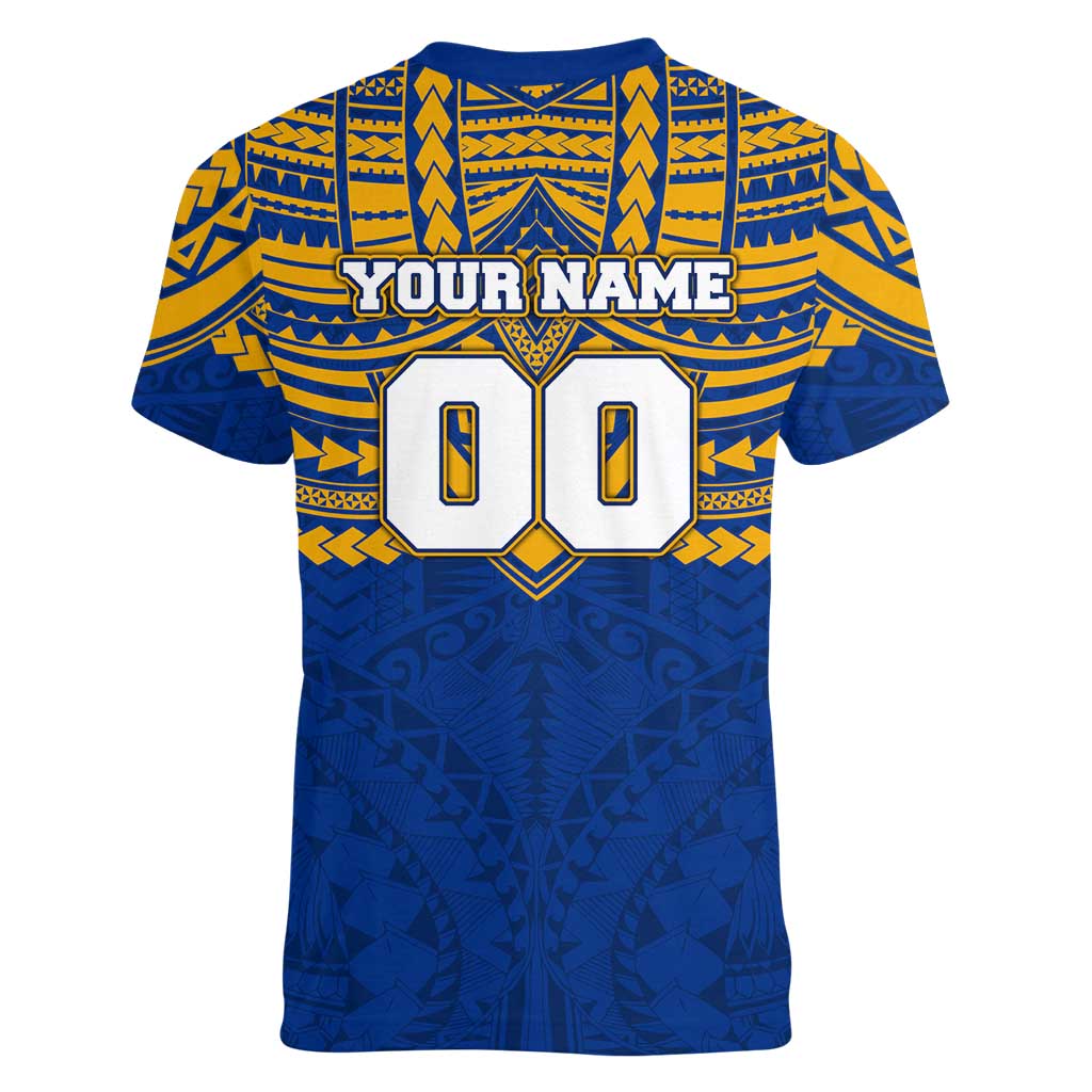 Personalized West Coast Eagles Women V-Neck T-Shirt Polynesian Tribal Pattern Heritage Football