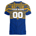 Personalized West Coast Eagles Women V-Neck T-Shirt Polynesian Tribal Pattern Heritage Football