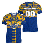 Personalized West Coast Eagles Women V-Neck T-Shirt Polynesian Tribal Pattern Heritage Football