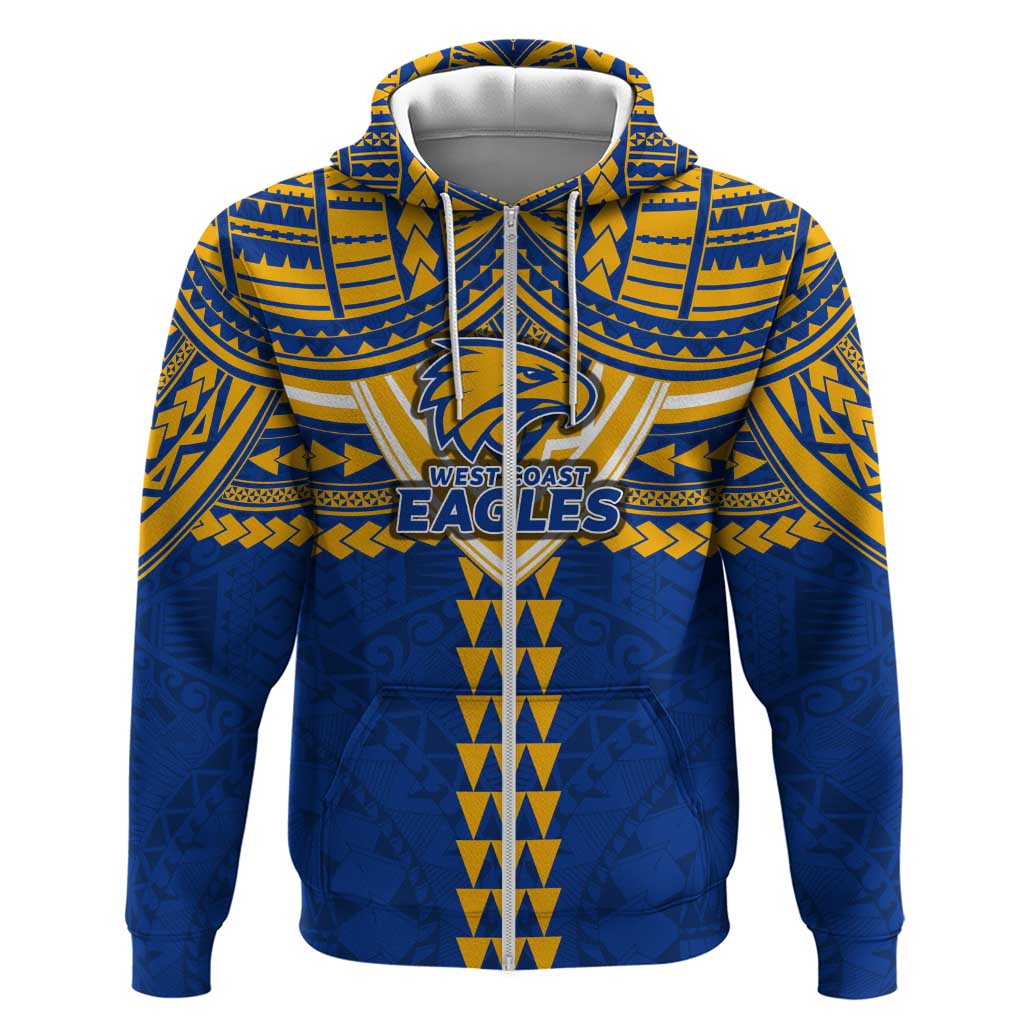 Personalized West Coast Eagles Zip Hoodie Polynesian Tribal Pattern Heritage Football