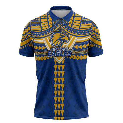 Personalized West Coast Eagles Zipper Polo Shirt Polynesian Tribal Pattern Heritage Football