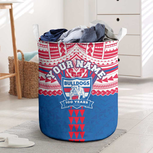 Personalized Western Bulldogs Laundry Basket Polynesian Tribal Pattern Heritage Football