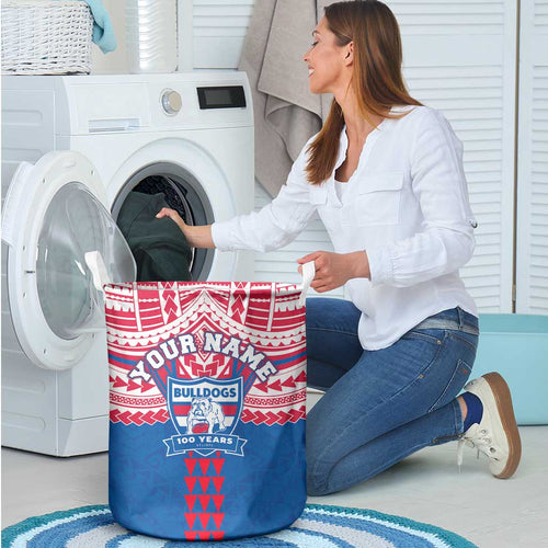Personalized Western Bulldogs Laundry Basket Polynesian Tribal Pattern Heritage Football