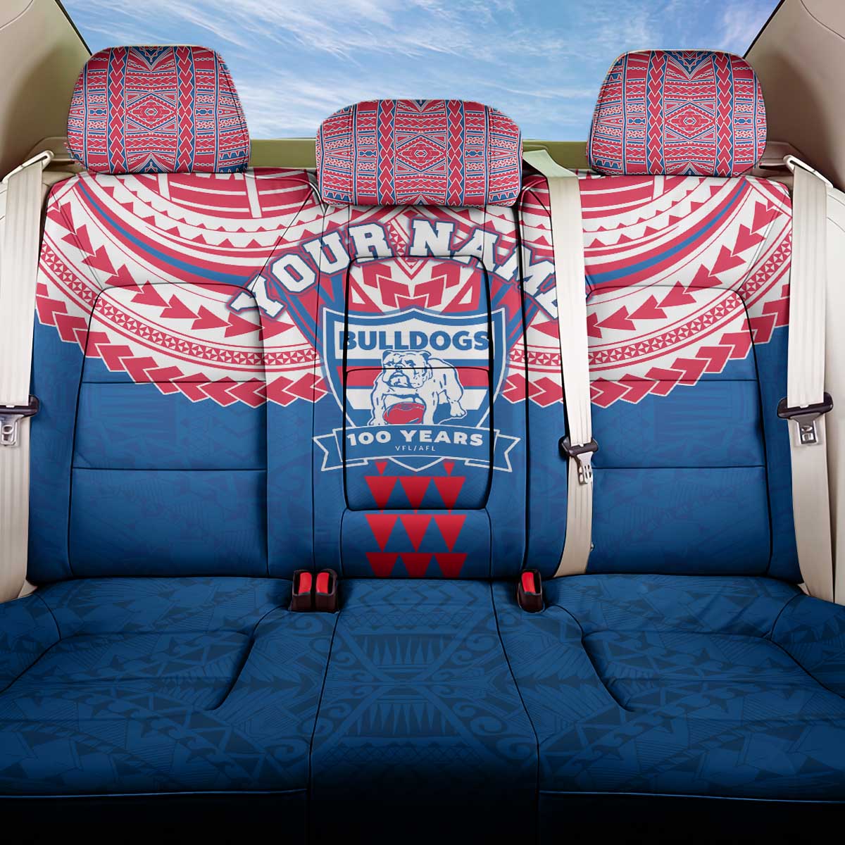 Personalized Western Bulldogs Back Car Seat Cover Polynesian Tribal Pattern Heritage Football