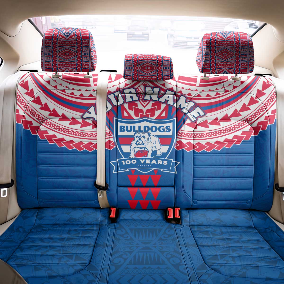 Personalized Western Bulldogs Back Car Seat Cover Polynesian Tribal Pattern Heritage Football