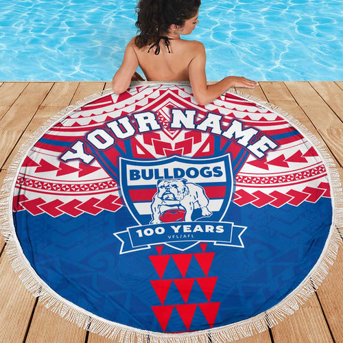 Personalized Western Bulldogs Beach Blanket Polynesian Tribal Pattern Heritage Football