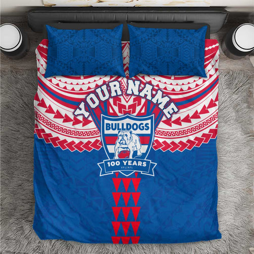 Personalized Western Bulldogs Bedding Set Polynesian Tribal Pattern Heritage Football