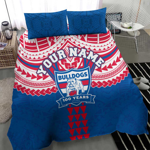 Personalized Western Bulldogs Bedding Set Polynesian Tribal Pattern Heritage Football