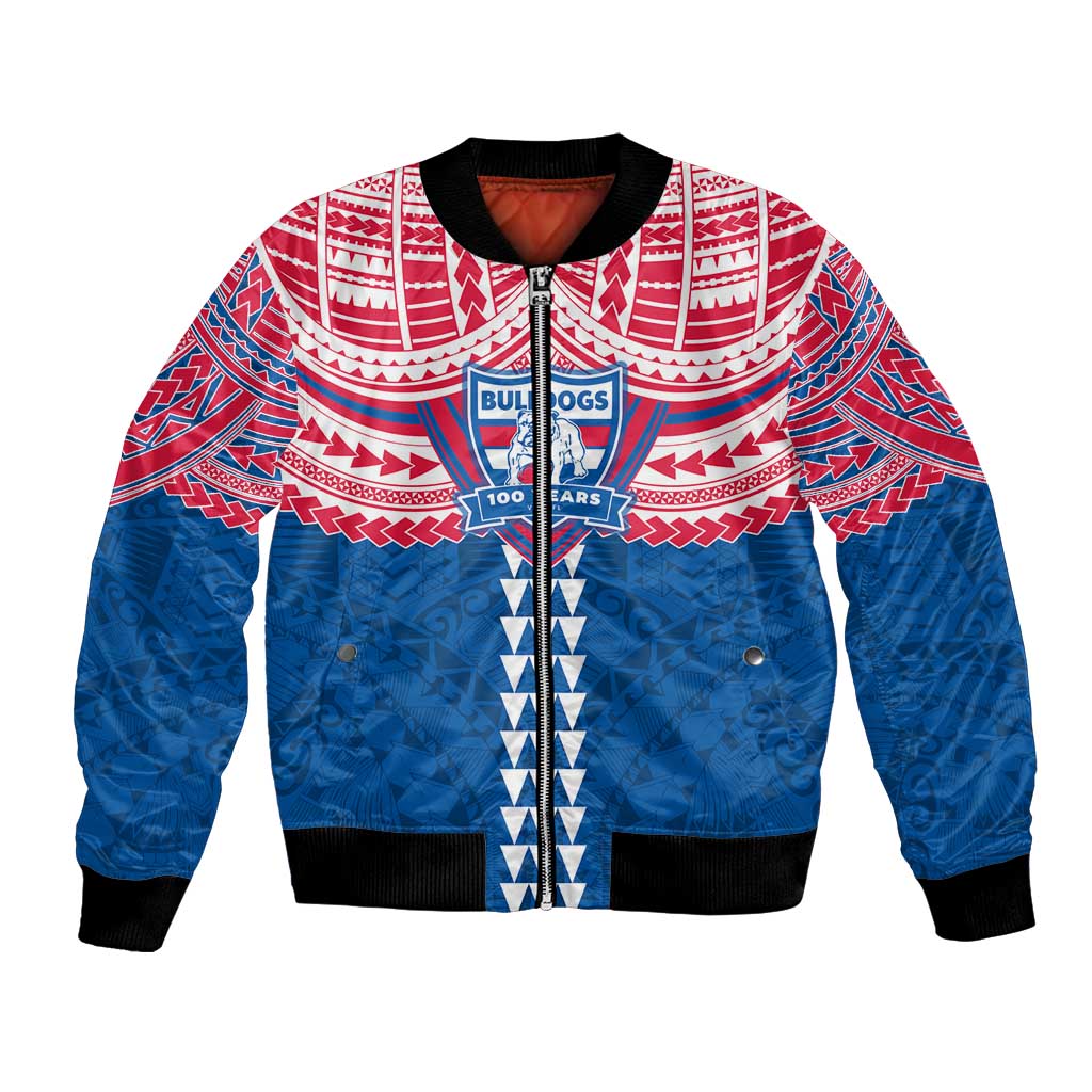 Personalized Western Bulldogs Bomber Jacket Polynesian Tribal Pattern Heritage Football