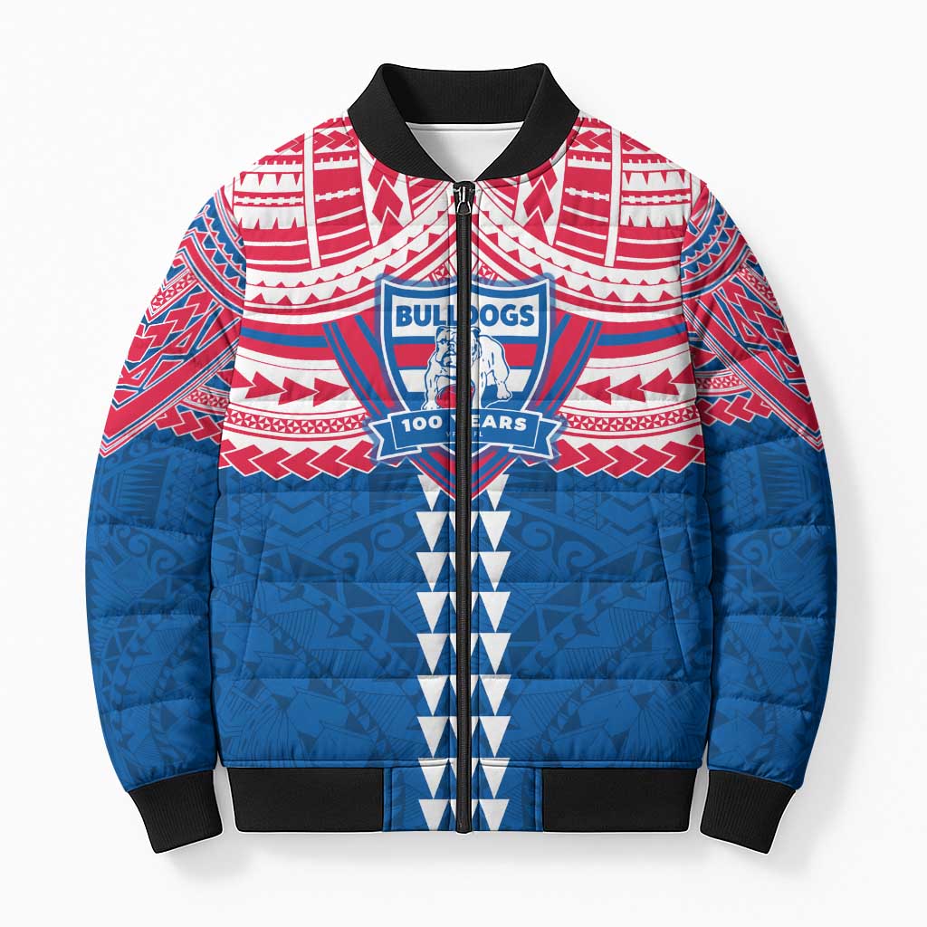 Personalized Western Bulldogs Bomber Puffer Jacket Polynesian Tribal Pattern Heritage Football