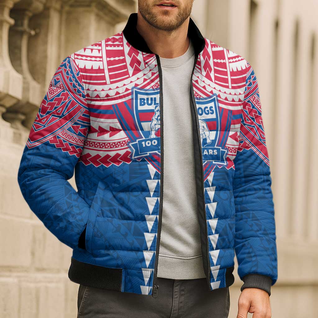 Personalized Western Bulldogs Bomber Puffer Jacket Polynesian Tribal Pattern Heritage Football