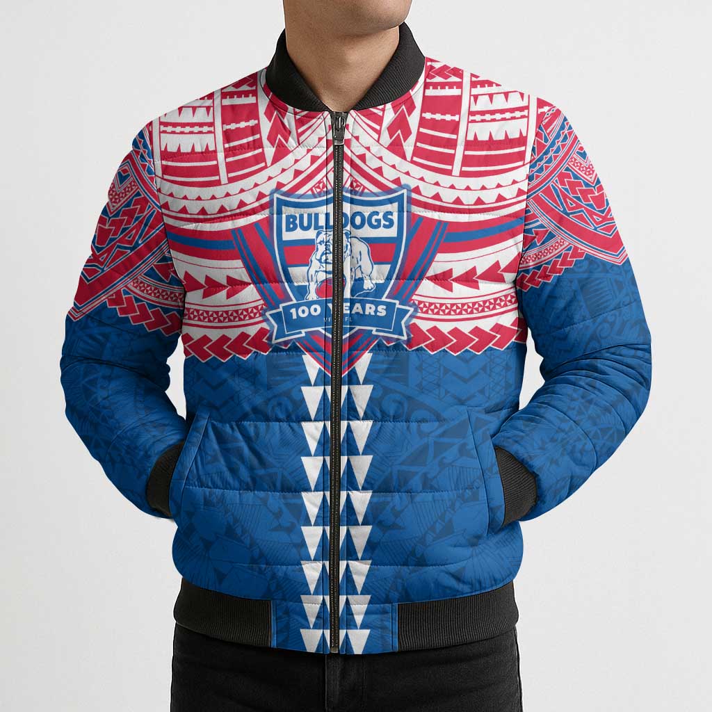 Personalized Western Bulldogs Bomber Puffer Jacket Polynesian Tribal Pattern Heritage Football