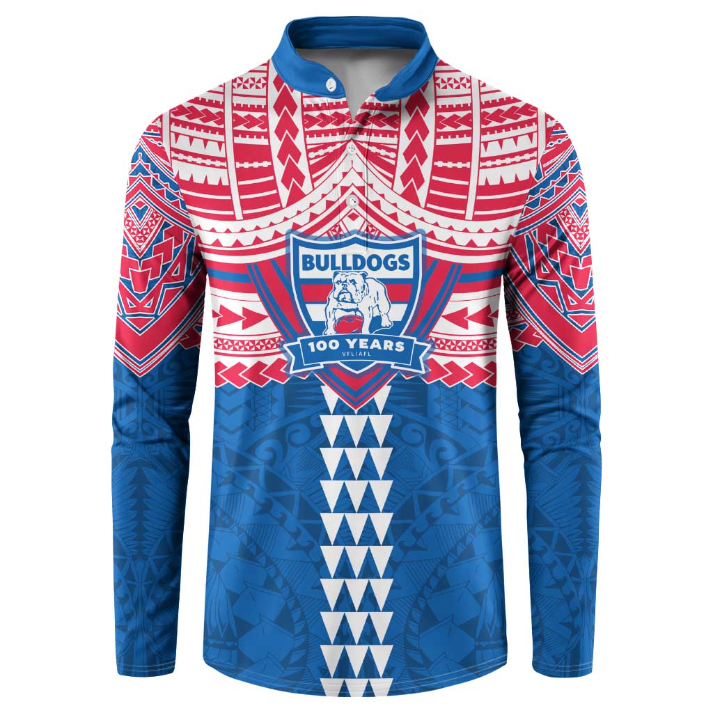 Personalized Western Bulldogs Button Sweatshirt Polynesian Tribal Pattern Heritage Football