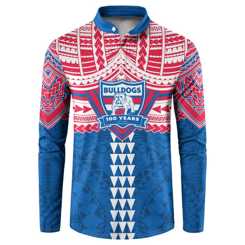 Personalized Western Bulldogs Button Sweatshirt Polynesian Tribal Pattern Heritage Football