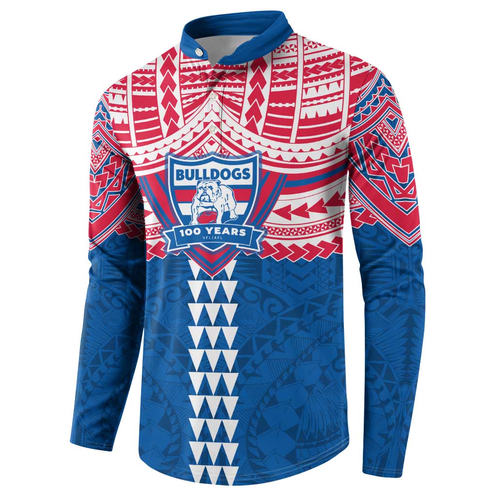 Personalized Western Bulldogs Button Sweatshirt Polynesian Tribal Pattern Heritage Football