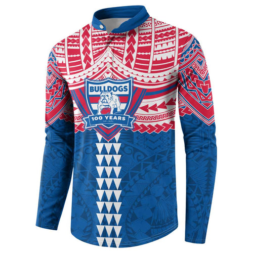 Personalized Western Bulldogs Button Sweatshirt Polynesian Tribal Pattern Heritage Football