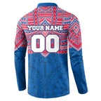 Personalized Western Bulldogs Button Sweatshirt Polynesian Tribal Pattern Heritage Football