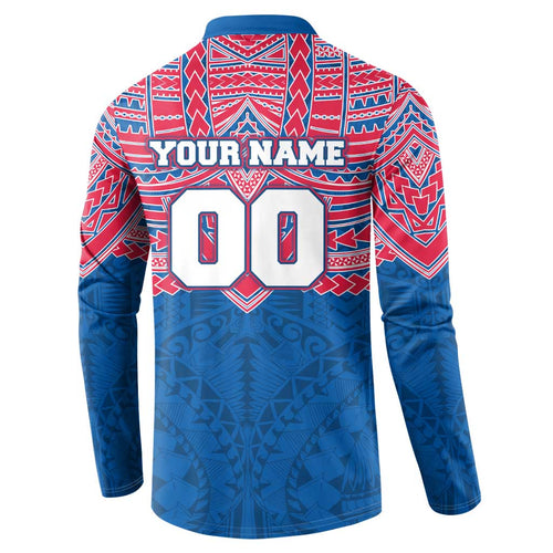 Personalized Western Bulldogs Button Sweatshirt Polynesian Tribal Pattern Heritage Football