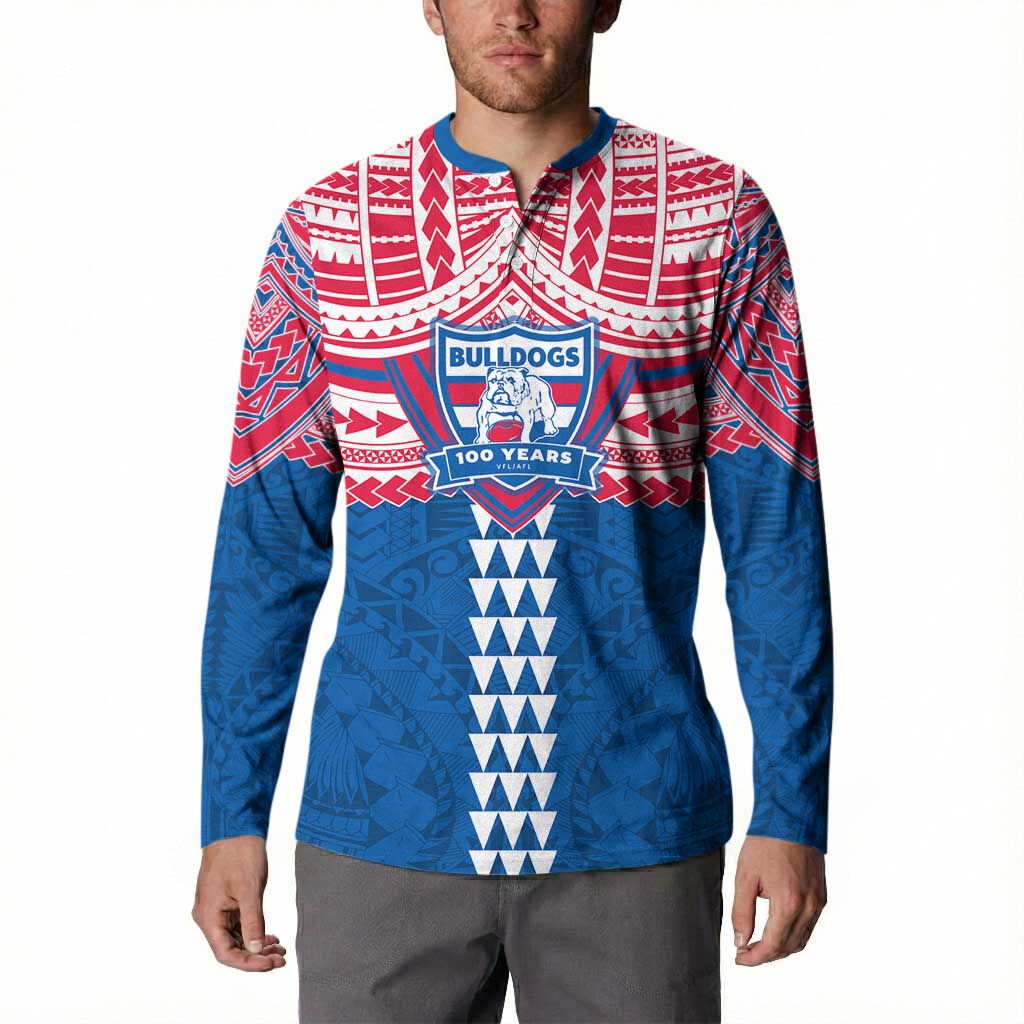 Personalized Western Bulldogs Button Sweatshirt Polynesian Tribal Pattern Heritage Football