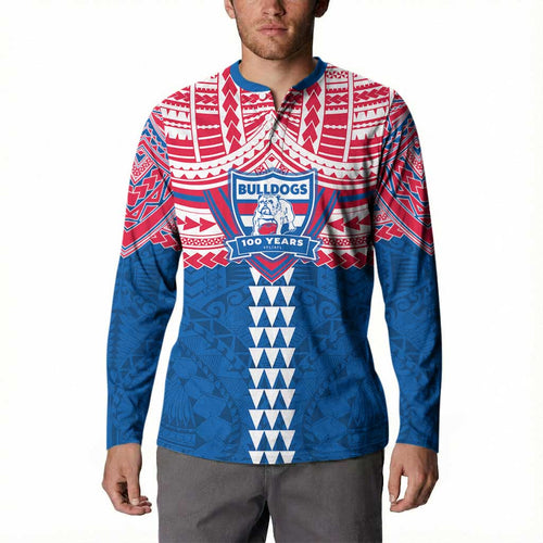Personalized Western Bulldogs Button Sweatshirt Polynesian Tribal Pattern Heritage Football