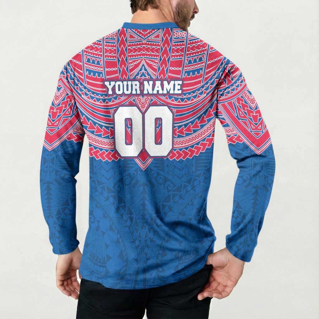 Personalized Western Bulldogs Button Sweatshirt Polynesian Tribal Pattern Heritage Football