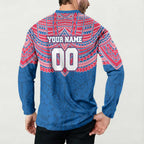 Personalized Western Bulldogs Button Sweatshirt Polynesian Tribal Pattern Heritage Football