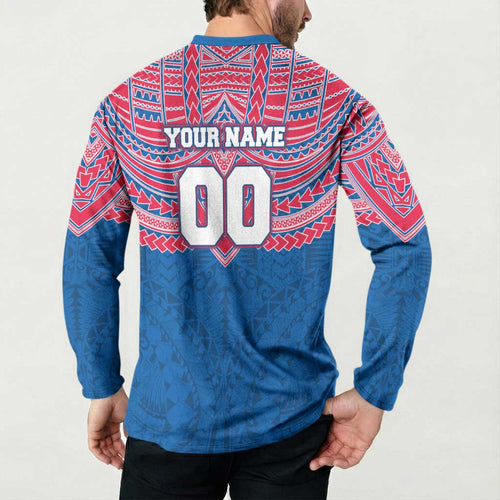 Personalized Western Bulldogs Button Sweatshirt Polynesian Tribal Pattern Heritage Football