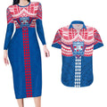 Personalized Western Bulldogs Couples Matching Long Sleeve Bodycon Dress and Hawaiian Shirt Polynesian Tribal Pattern Heritage Football